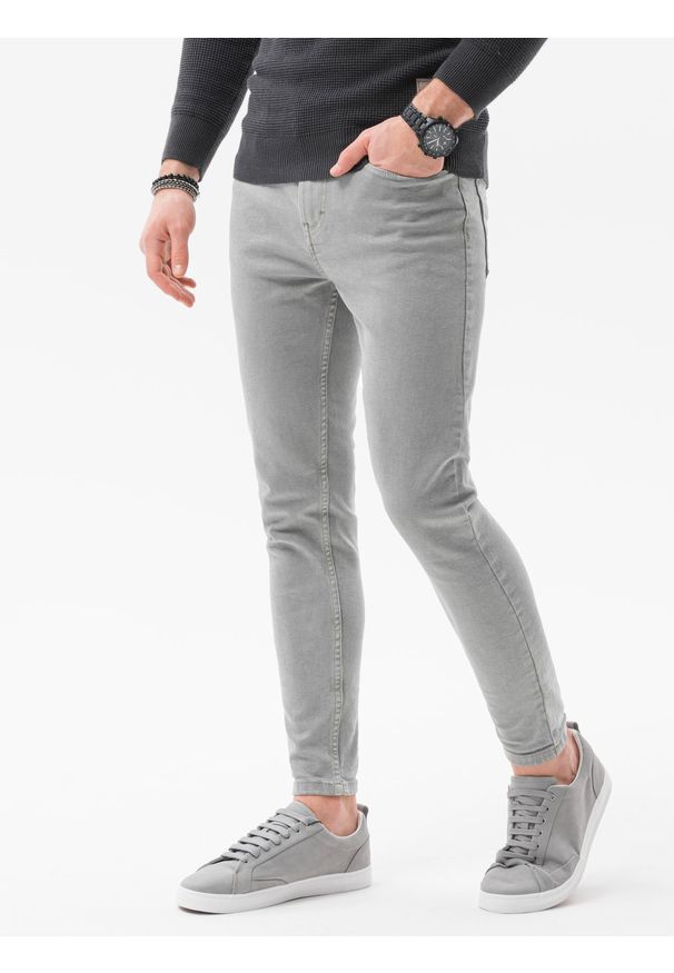 Ombre Clothing - Spodnie męskie jeansowe bez przetarć SLIM FIT - szare V1 OM-PADP-0148 - XXL. Okazja: na co dzień. Kolor: szary. Materiał: jeans. Wzór: gładki. Styl: casual, elegancki, sportowy