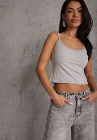 Renee - Szary Bieliźniany Top z Bawełny z Koronką na Regulowanych Ramiączkach Beralisse. Kolor: szary. Materiał: bawełna, koronka. Długość rękawa: na ramiączkach. Wzór: koronka. Sezon: wiosna, lato, zima #5