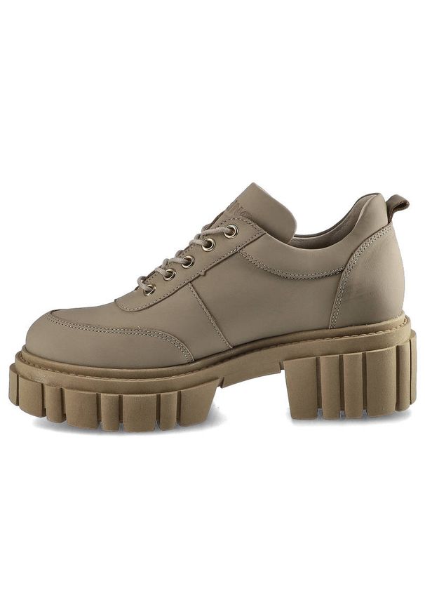 Beżowe Półbuty Karino Damskie Stylowe Buty. Kolor: beżowy. Materiał: skóra, nubuk. Szerokość cholewki: normalna. Obcas: na obcasie. Styl: elegancki. Wysokość obcasa: niski