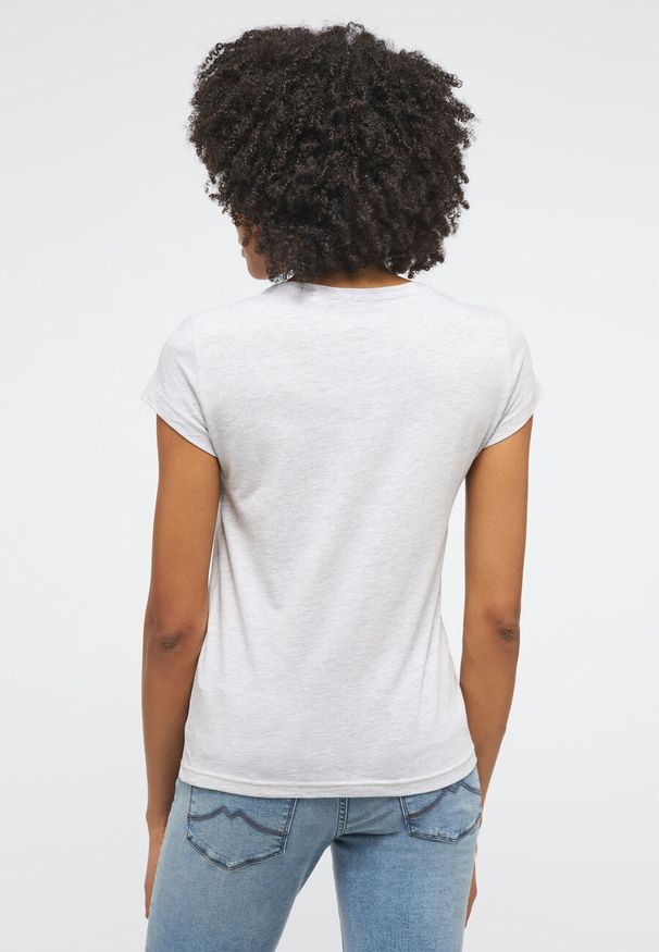Mustang - MUSTANG Alina C Logo Tee Damski T-shirt Koszulka Light Grey Melange 1013222 4141
