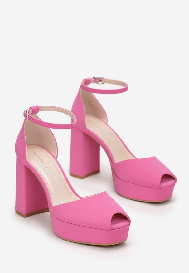 Renee - Fuksjowe Sandały Peep Toe Na Wysokim Słupku i Platformie Melanish. Nosek buta: otwarty. Zapięcie: pasek. Kolor: różowy. Obcas: na platformie