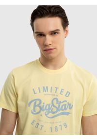 Big-Star - Koszulka męska bawełniana z nadrukiem żółta Ratow 200. Kolor: żółty. Materiał: bawełna. Wzór: nadruk