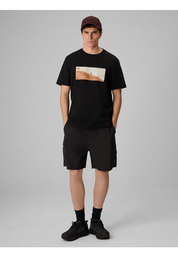 4f - 4F T-shirt relaxed z nadrukiem męski - czarny M. Okazja: na co dzień. Kolor: czarny. Materiał: materiał. Wzór: nadruk. Styl: casual