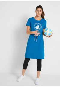 Sukienka shirtowa + legginsy (2 części), bawełna organiczna bonprix niebieski morski - czarny. Kolor: niebieski. Materiał: bawełna. Styl: sportowy #3