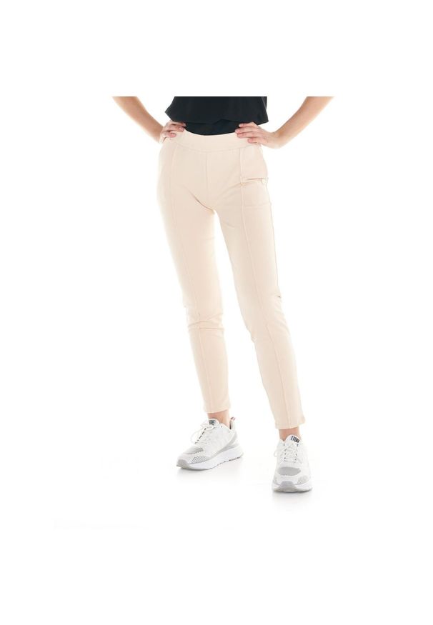 LEONE 1947 APPAREL - Damskie joggery ze ściągaczem Basic. Kolor: beżowy. Materiał: tkanina. Sport: fitness