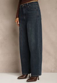 Renee - Granatowe Jeansy Barrel Fit High Waist Delandria. Okazja: na co dzień. Stan: podwyższony. Kolor: niebieski. Styl: casual, street, elegancki #5