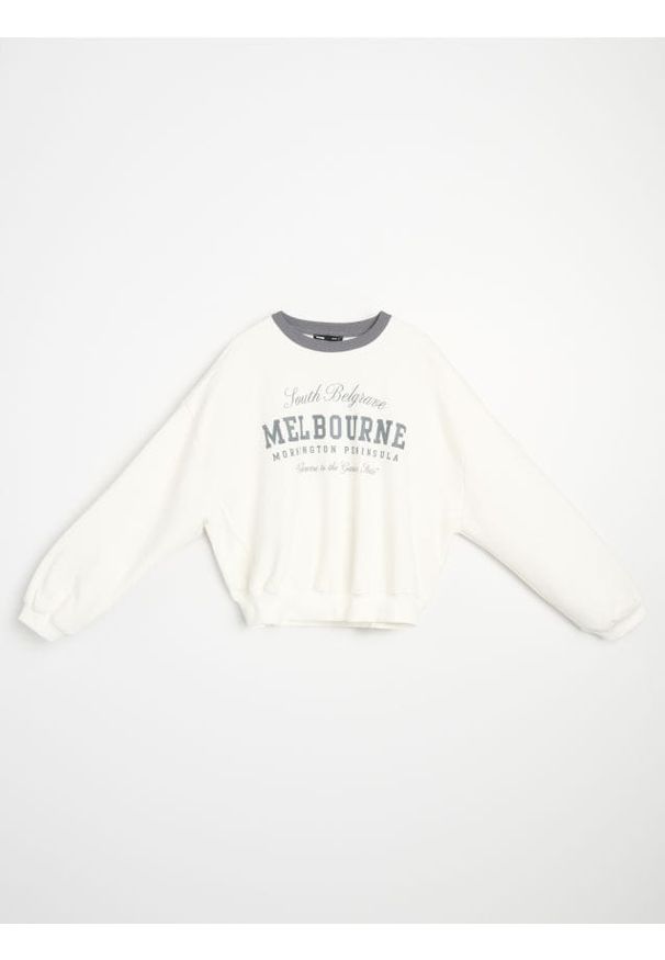 Sinsay - Bluza z nadrukiem - kremowy. Kolor: kremowy. Wzór: nadruk