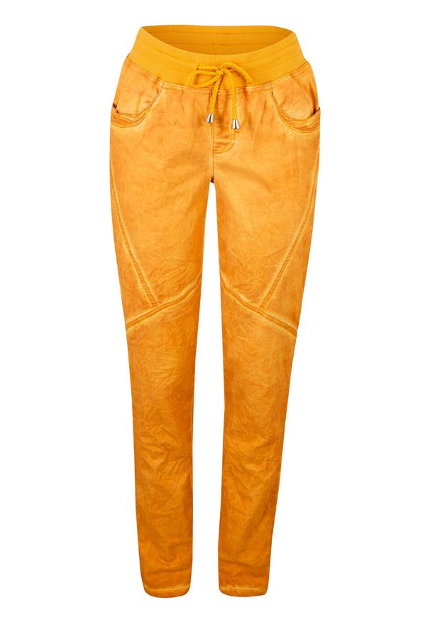 Spodnie bojówki z efektem "used" bonprix miodowy. Kolor: pomarańczowy