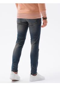 Ombre Clothing - Spodnie męskie jeansowe z przetarciami SLIM FIT P1021 - niebieskie - XXL. Okazja: na co dzień. Kolor: niebieski. Materiał: jeans. Styl: casual