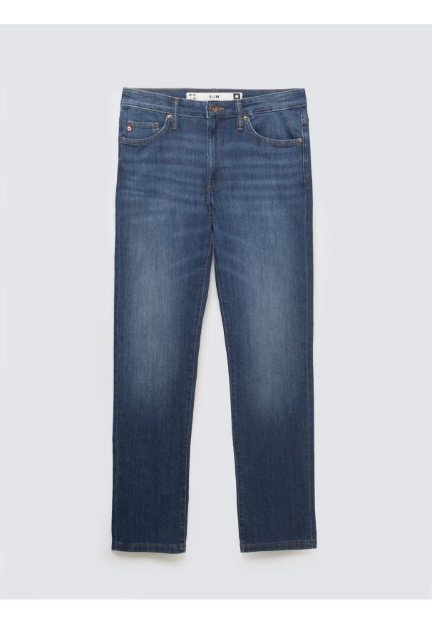 Big-Star - Jeansy męskie dopasowane granatowe Terry High Waist 552. Okazja: na co dzień. Stan: podwyższony. Kolor: niebieski. Styl: klasyczny, casual