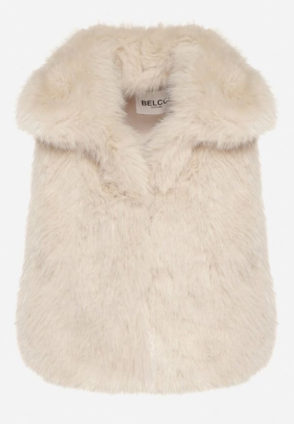 Born2be - Beżowa Kamizelka Futerko z Szerokim Kołnierzem i Kieszeniami Nettisa. Okazja: na co dzień, na spotkanie biznesowe, do pracy. Typ kołnierza: golf. Kolor: beżowy. Materiał: futro. Styl: biznesowy, casual, elegancki, klasyczny