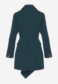 Born2be - Ciemnozielona Taliowana Sukienka o Kroju Marynarki z Mini Trenem Besista. Kolor: zielony. Długość rękawa: długi rękaw. Wzór: aplikacja. Styl: klasyczny, elegancki. Długość: mini #4