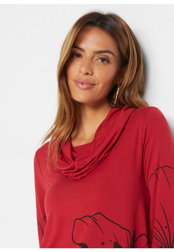 bonprix - Długi shirt z golfem. Typ kołnierza: golf. Kolor: czerwony. Długość: długie. Styl: elegancki