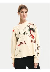 Desigual Bluza Muak Mickey 26SWSK17 Beżowy Relaxed Fit. Kolor: beżowy. Materiał: bawełna #1