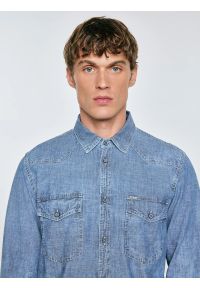 Big-Star - Koszula męska z imitacji jeansu niebieska Retinez 401. Kolor: niebieski. Materiał: jeans. Wzór: melanż