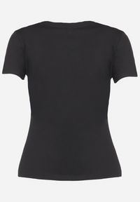 Born2be - Czarny T-shirt z Bawełny Ozdobiony Nadrukiem i Kryształkami Halarae. Kolor: czarny. Materiał: bawełna. Wzór: nadruk, aplikacja #6