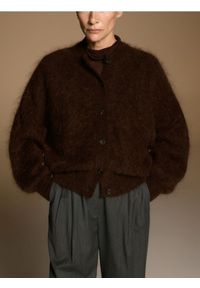 Reserved - Kardigan z moherem - ciemnobrązowy. Kolor: brązowy. Materiał: moher