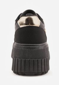 Renee - Czarne Chunky Sneakersy VICES z Aplikacją na Platformie ze Żłobieniami Ilunatesa. Kolor: czarny. Materiał: jeans. Wzór: aplikacja. Obcas: na platformie #5