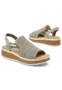 Sandały damskie Rieker, cholewka z materiału tekstylnego o plecionej strukturze odkrytą piętą na lekkiej platformowej podeszwie, zielone, 62741-52. Kolor: zielony. Materiał: materiał #4