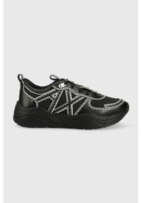 Armani Exchange sneakersy kolor czarny. Nosek buta: okrągły. Zapięcie: sznurówki. Kolor: czarny. Materiał: materiał. Obcas: na platformie