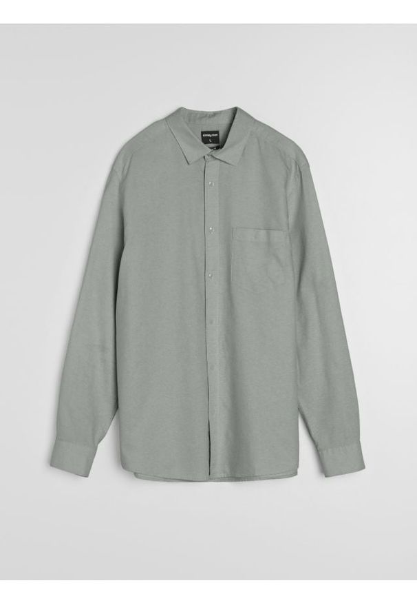 Sinsay - Bawełniana koszula z długim rękawem i kieszenią piersiową - zielony. Kolor: zielony. Materiał: bawełna. Długość rękawa: długi rękaw. Długość: długie