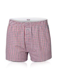 Męskie Bokserki Bawełniane - Pako Jeans - Drobna Kratka, Czerwień. Kolor: czerwony. Materiał: bawełna. Wzór: kratka #1
