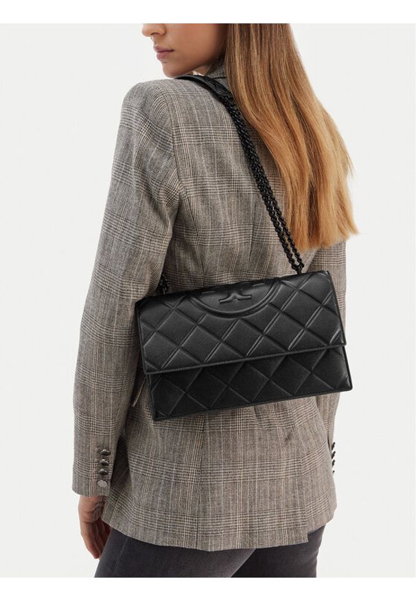 Tory Burch Torebka Fleming Soft Grain Convertible Shoulder Bag 169791 Czarny. Kolor: czarny. Materiał: skórzane