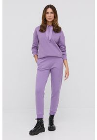 BOSS - Boss Spodnie bawełniane 50471653 damskie kolor fioletowy gładkie. Kolor: fioletowy. Materiał: bawełna. Wzór: gładki #4