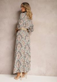 Renee - Miętowo-Różowa Koszulowa Sukienka z Dodatkowym Paskiem i Podpinanymi Rękawami Alonie. Kolor: miętowy. Typ sukienki: koszulowe #4