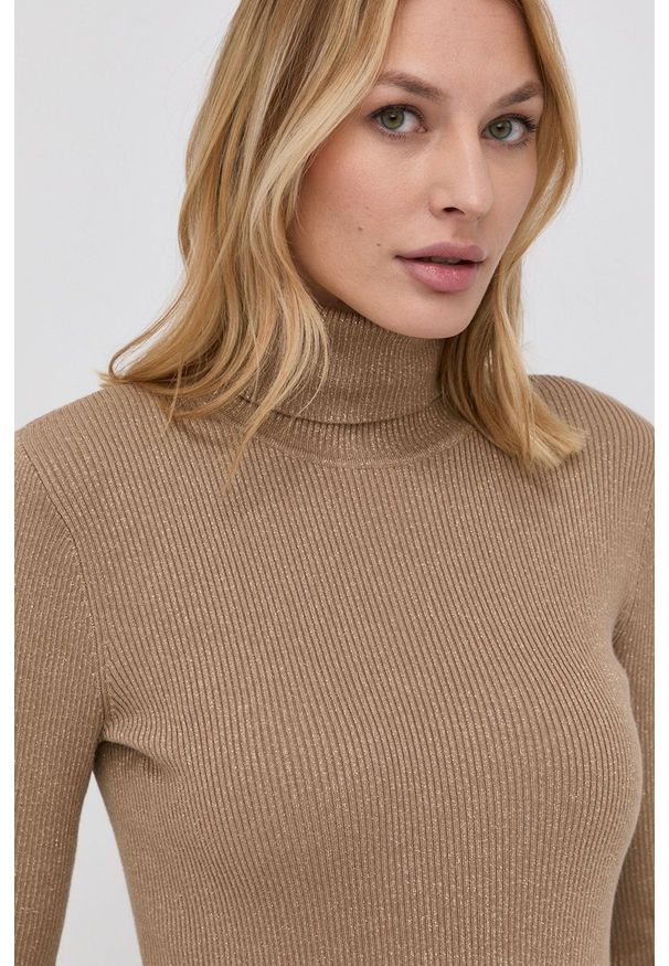 Lauren Ralph Lauren - Sweter. Typ kołnierza: golf. Kolor: beżowy. Materiał: dzianina. Długość rękawa: długi rękaw. Długość: długie. Wzór: ze splotem