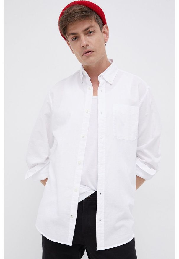 PRODUKT by Jack & Jones - Produkt by Jack & Jones Koszula bawełniana męska kolor biały regular z kołnierzykiem button-down. Okazja: na co dzień. Typ kołnierza: button down. Kolor: biały. Materiał: bawełna. Wzór: gładki. Styl: casual