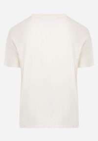 Born2be - Jasnobeżowa Koszulka T-shirt z Bawełny z Ozdobnym Nadrukiem Daphileia. Okazja: na co dzień. Kolor: beżowy. Materiał: bawełna. Długość: krótkie. Wzór: nadruk. Styl: casual #2
