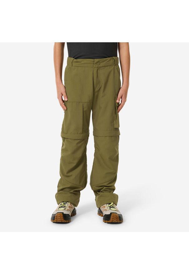 quechua - Spodnie turystyczne dla dzieci Quechua MH500 2w1. Kolor: zielony, brązowy, wielokolorowy. Materiał: poliester, poliamid, materiał. Sport: turystyka piesza