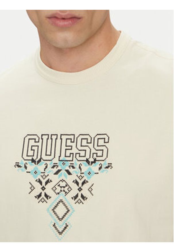 Guess T-Shirt M5GI11 K8FQ4 Beżowy Regular Fit. Kolor: beżowy. Materiał: bawełna