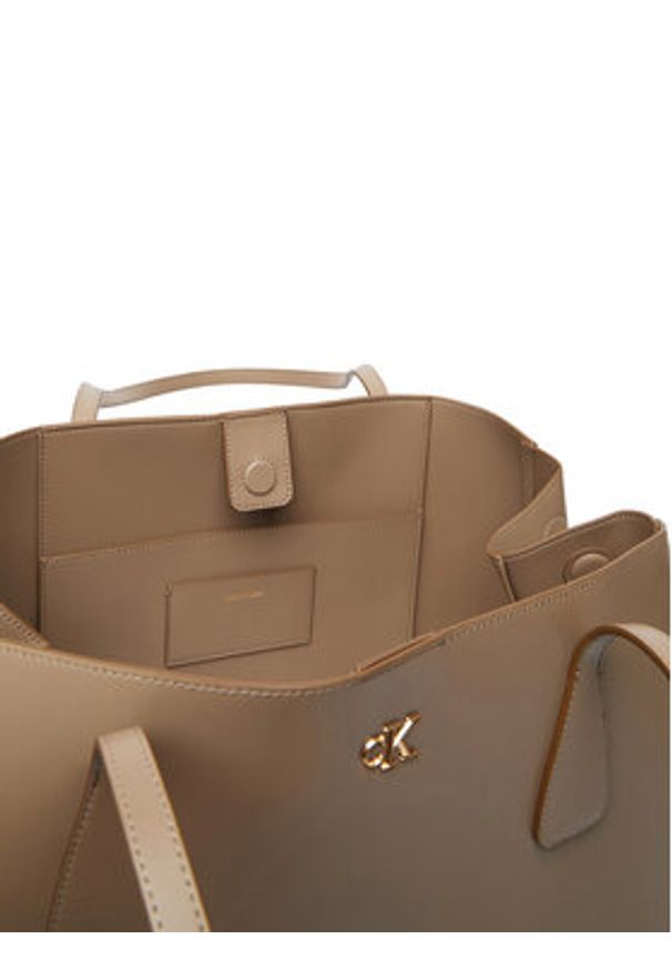 Calvin Klein Torebka Ck Snap Large Tote LV04F3502G Beżowy. Kolor: beżowy. Materiał: skórzane