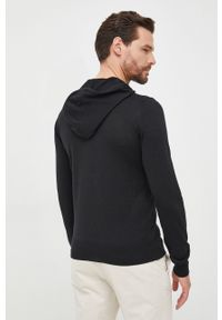 Trussardi Jeans - Trussardi sweter z domieszką wełny męski kolor czarny lekki. Typ kołnierza: kaptur. Kolor: czarny. Materiał: wełna #2