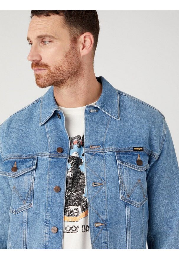 Wrangler - WRANGLER AUTHENTIC JACKET MĘSKA KURTKA JEANSOWA JEANS LOGO Jacket Empire W410EL44L 112329005. Materiał: jeans