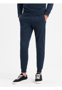 Ombre Clothing - Komplet dresowy bawełniany męski BASIC bluza nierozpinana + joggery – granatowy V1. Kolor: niebieski. Materiał: dresówka, bawełna. Wzór: jednolity #4