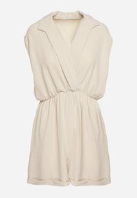 Born2be - Beżowy Kombinezon z Nakładkowym Dekoltem i Gumką w Talii Nansaliah. Kolor: beżowy #2