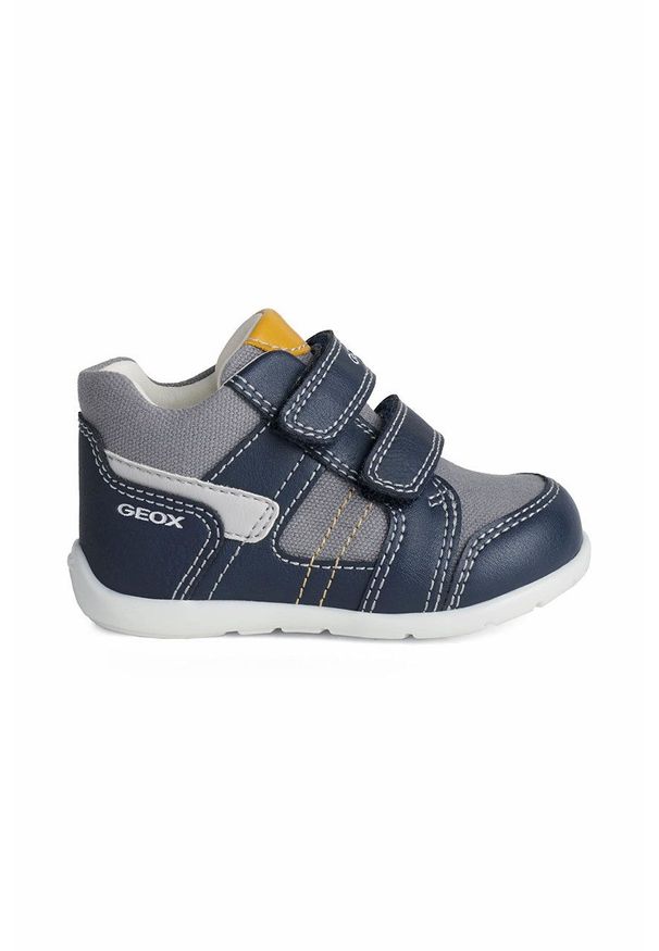 Geox buty dziecięce kolor szary. Nosek buta: okrągły. Zapięcie: rzepy. Kolor: szary. Materiał: skóra