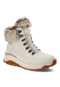 Białe Botki Rieker Ocieplane Obuwie Damskie. Kolor: biały. Materiał: futro, skóra, syntetyk. Wzór: aplikacja. Sezon: zima #1
