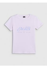 4f - 4F T-shirt slim z nadrukiem damski - biały L. Okazja: na co dzień. Kolor: biały. Materiał: materiał, dzianina. Wzór: nadruk. Styl: casual #1