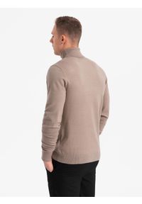 Ombre Clothing - Męski dzianinowy golf z wiskozą – ciemnobeżowy melanż V3 - Rozmiar: M. Typ kołnierza: golf. Kolor: beżowy. Materiał: wiskoza, dzianina. Wzór: melanż. Styl: klasyczny, elegancki #6