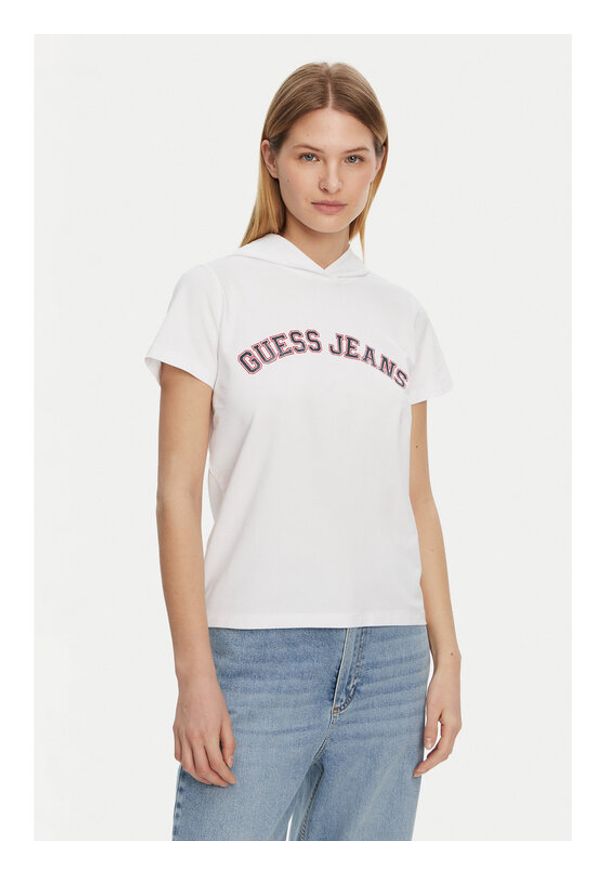 Guess Jeans T-Shirt W5GP28 J1314 Biały Regular Fit. Kolor: biały. Materiał: bawełna