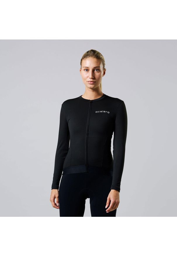 ACELERA - Damska kurtka kolarska Thermo Fleece z długim rękawem. Kolor: czarny. Materiał: polar. Długość rękawa: długi rękaw. Długość: długie. Sport: kolarstwo