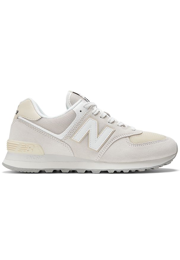 Buty unisex New Balance U574FOG – beżowe. Okazja: na co dzień. Kolor: beżowy. Materiał: syntetyk, skóra, materiał, zamsz, guma. Szerokość cholewki: normalna. Model: New Balance 574