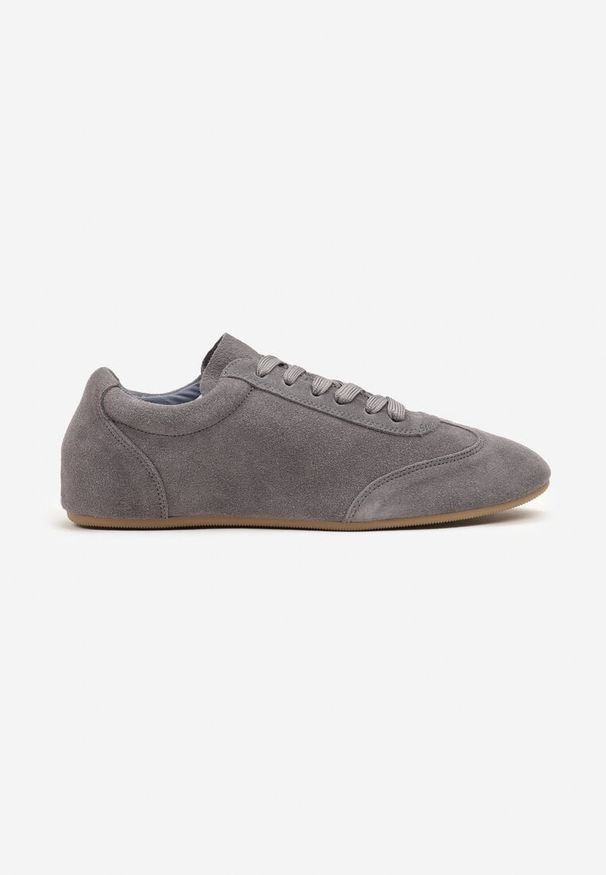 Renee - Szare Sneakersy Basic ze Skóry Naturalnej Fonariela. Okazja: na co dzień. Kolor: szary. Materiał: skóra. Obcas: na obcasie. Wysokość obcasa: niski