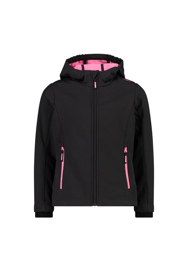 Kurtka impermeabilna z kapturem dla dziewczynki CMP. Typ kołnierza: kaptur. Kolor: różowy, wielokolorowy, czarny. Sport: turystyka piesza
