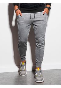 Ombre Clothing - Spodnie męskie dresowe joggery P898 - szary melanż - XL. Kolor: szary. Materiał: dresówka. Wzór: melanż. Styl: elegancki #4