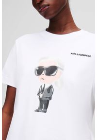 Karl Lagerfeld - KARL LAGERFELD Biały t-shirt damski Ikon Aquarelle K. Okazja: na co dzień. Kolor: biały. Materiał: materiał. Styl: elegancki, casual